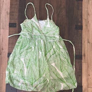 Green Leaf Print Spaghetti Strap Dress